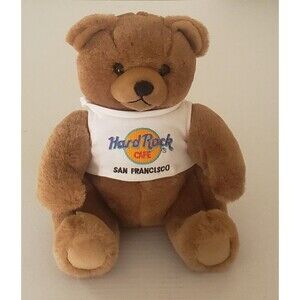 Hard Rock Cafe San Francisco Plush Brown Teddy Bear 8" Tall W Removable Shirt